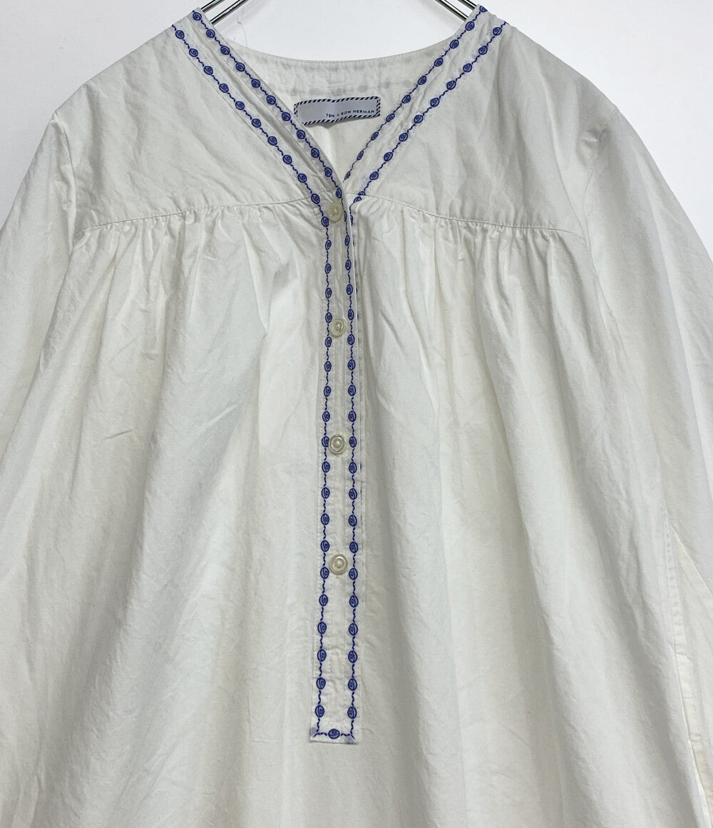 TEN×RON HERMAN テン 長袖ワンピース ホワイト コットン レディース SIZE XS ロンハーマン