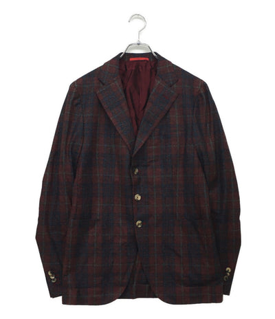 美品 イザイア テーラードジャケット レッドチェック PR41 02415 01653 A メンズ SIZE 48 ISaia