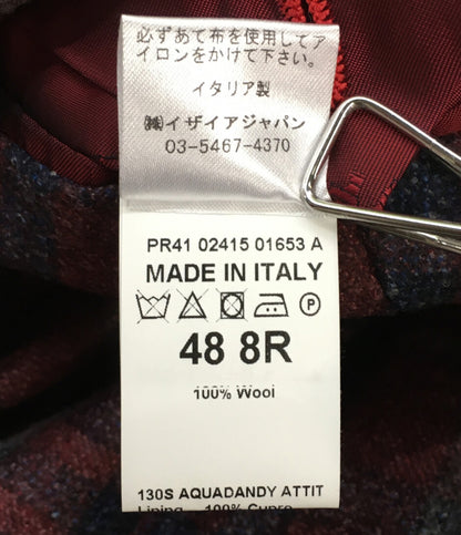 美品 イザイア テーラードジャケット レッドチェック PR41 02415 01653 A メンズ SIZE 48 ISaia