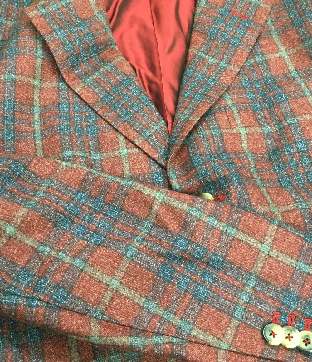 美品 イザイア テーラードジャケット レッドチェック PR41 02415 01653 A メンズ SIZE 48 ISaia