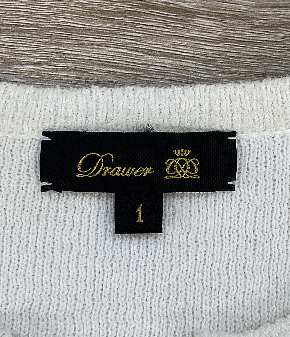 美品 Drawer ノーカラーブルゾン パイル ホワイト 6515-199-0616 レディース SIZE 1 ドゥロワー