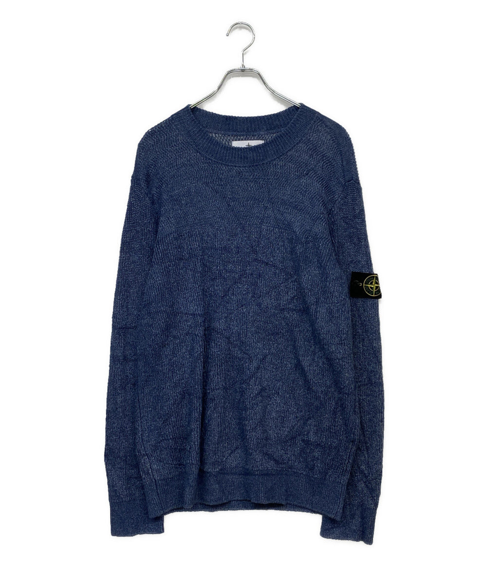 美品 STONE ISLAND コットンニット パッチ ブルー PROM-2024-184 メンズ SIZE L ストーンアイランド