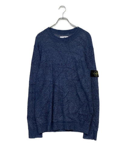 美品 STONE ISLAND コットンニット パッチ ブルー PROM-2024-184 メンズ SIZE L ストーンアイランド