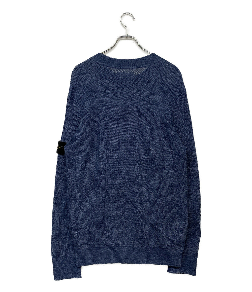 美品 STONE ISLAND コットンニット パッチ ブルー PROM-2024-184 メンズ SIZE L ストーンアイランド
