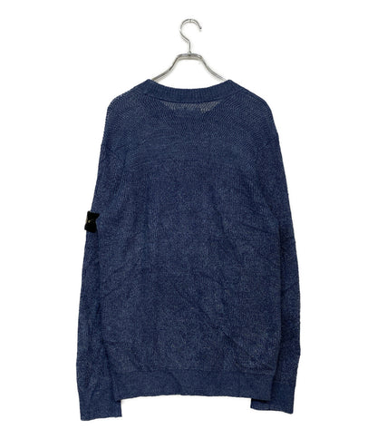 美品 STONE ISLAND コットンニット パッチ ブルー PROM-2024-184 メンズ SIZE L ストーンアイランド