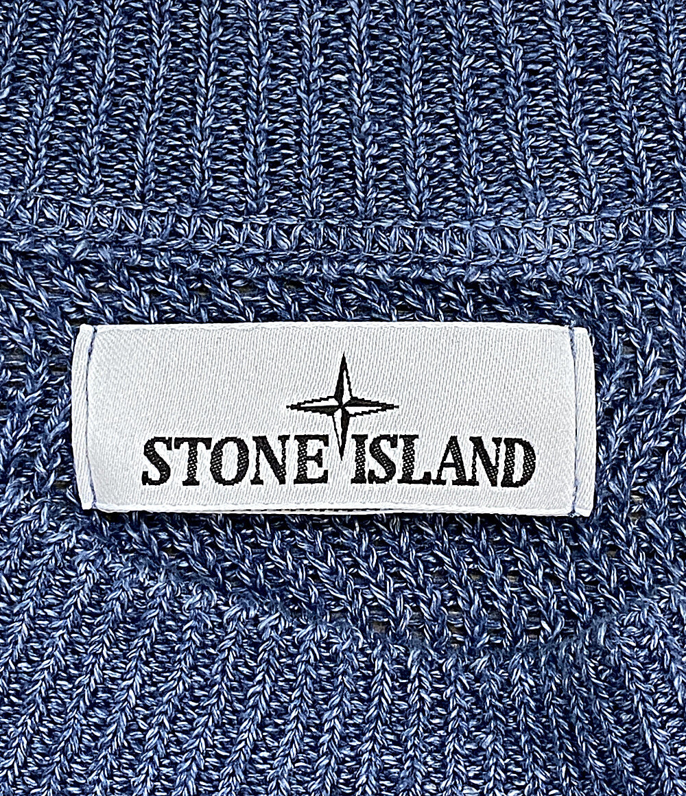 美品 STONE ISLAND コットンニット パッチ ブルー PROM-2024-184 メンズ SIZE L ストーンアイランド