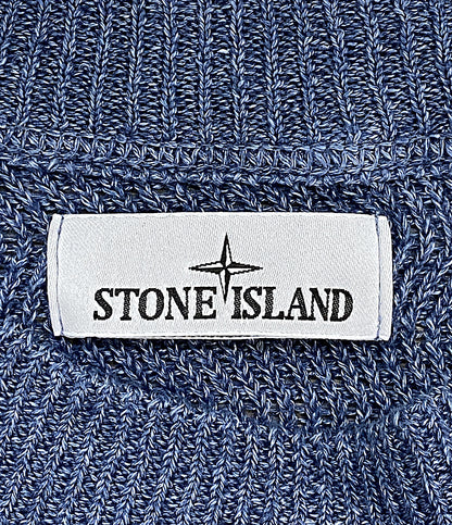 美品 STONE ISLAND コットンニット パッチ ブルー PROM-2024-184 メンズ SIZE L ストーンアイランド