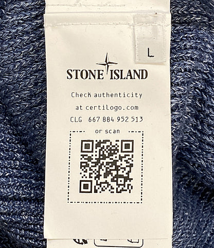 美品 STONE ISLAND コットンニット パッチ ブルー PROM-2024-184 メンズ SIZE L ストーンアイランド