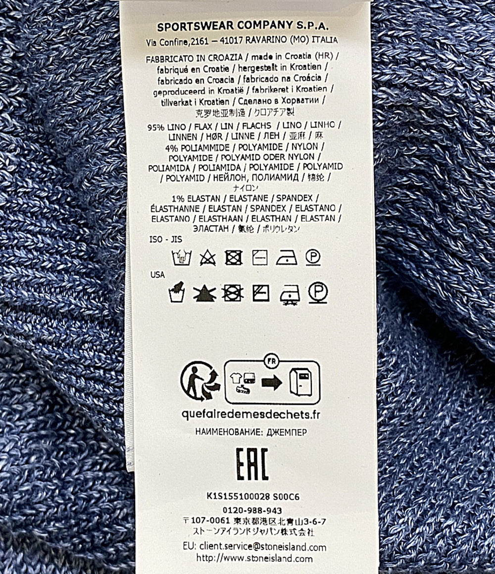美品 STONE ISLAND コットンニット パッチ ブルー PROM-2024-184 メンズ SIZE L ストーンアイランド