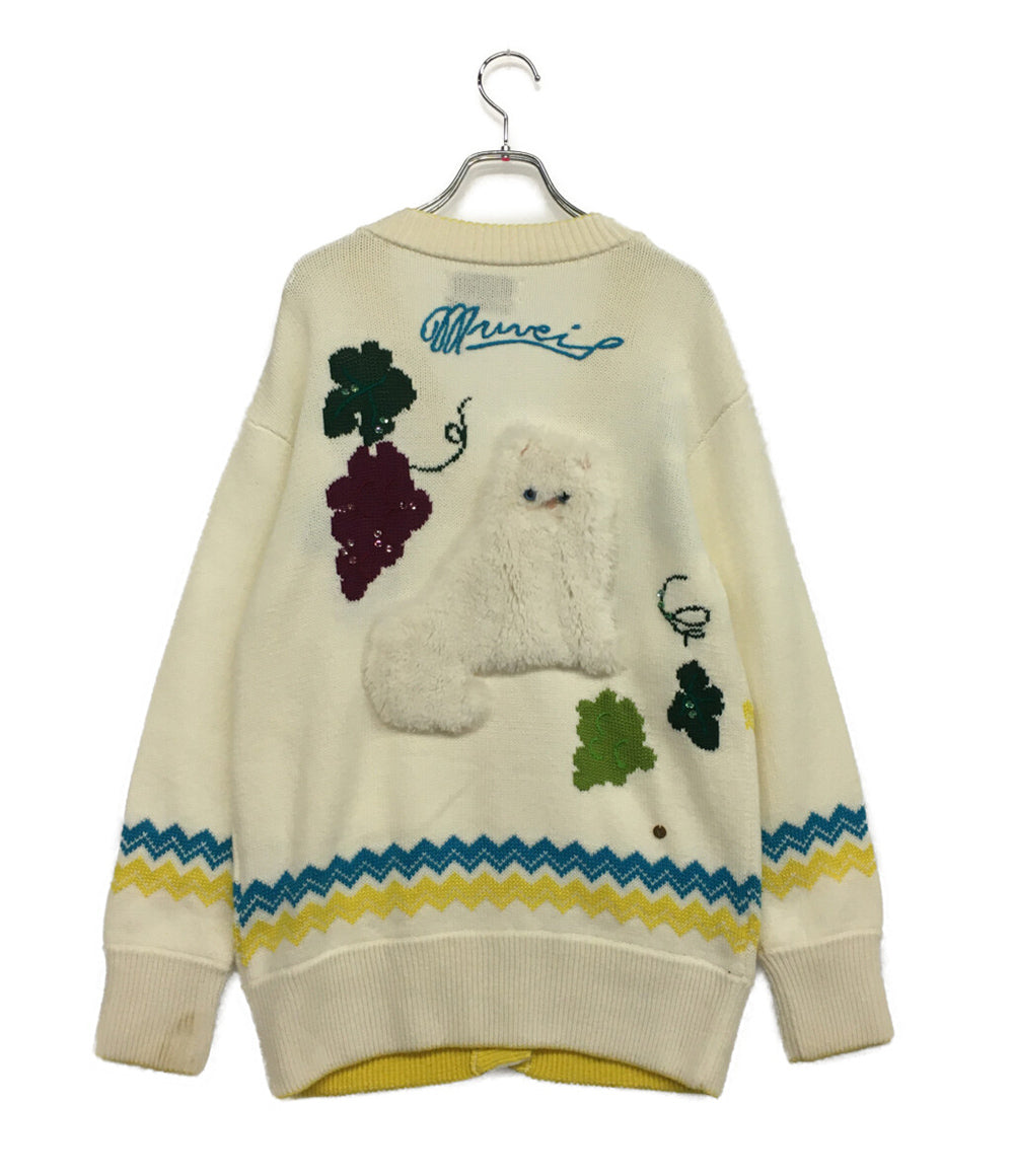 美品★MUVEIL ネコモチーフカーディガン ペルシャ猫 オフホワイト 38 美品☆MUVEIL ネコモチーフカーディガン ペルシャ猫 オフ