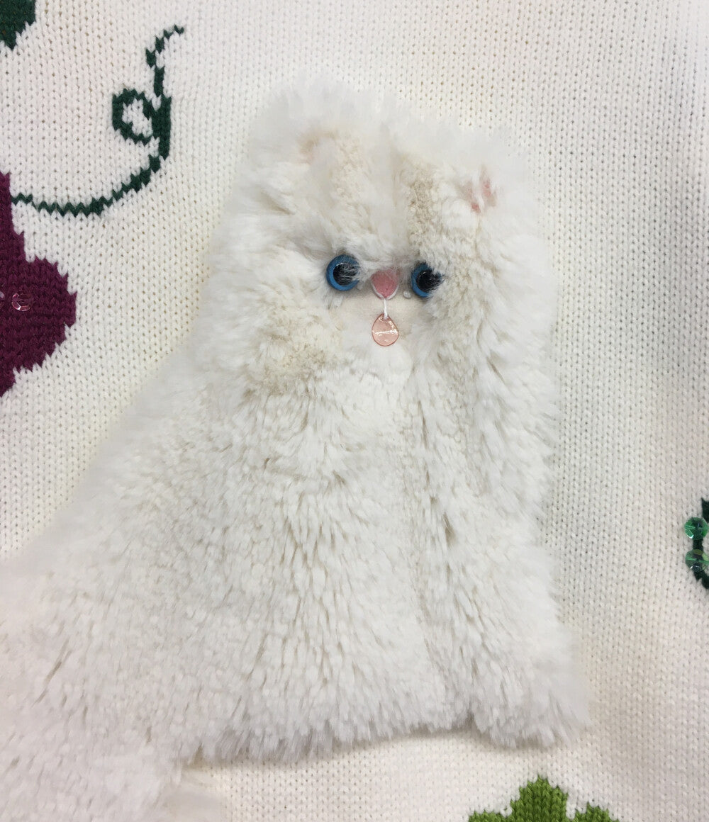 美品★MUVEIL ネコモチーフカーディガン ペルシャ猫 オフホワイト 38 美品☆MUVEIL ネコモチーフカーディガン ペルシャ猫 オフ