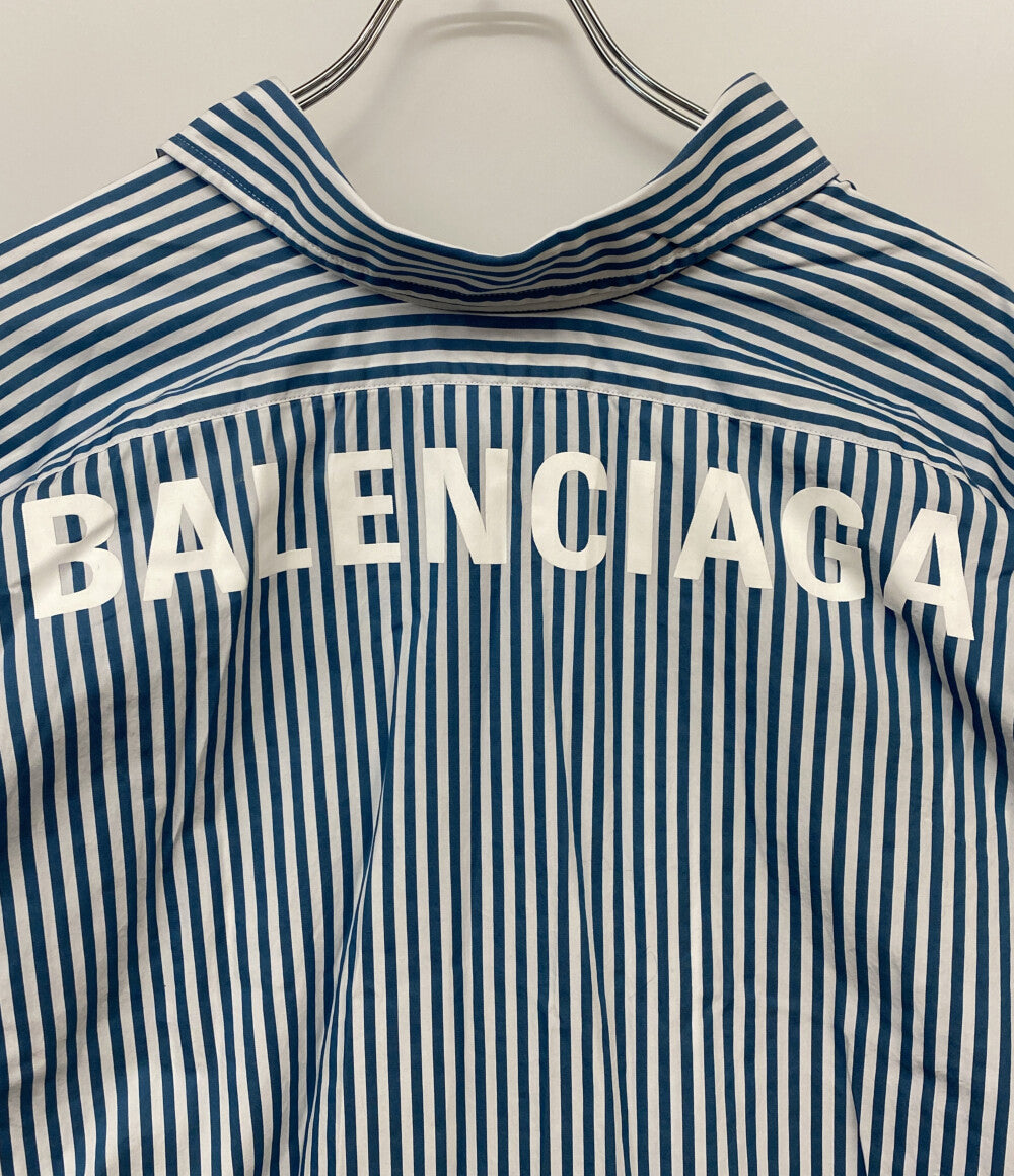 バレンシアガ オーバー長袖シャツ ストライプ ブルー ホワイト メンズ SIZE 34 BALENCIAGA