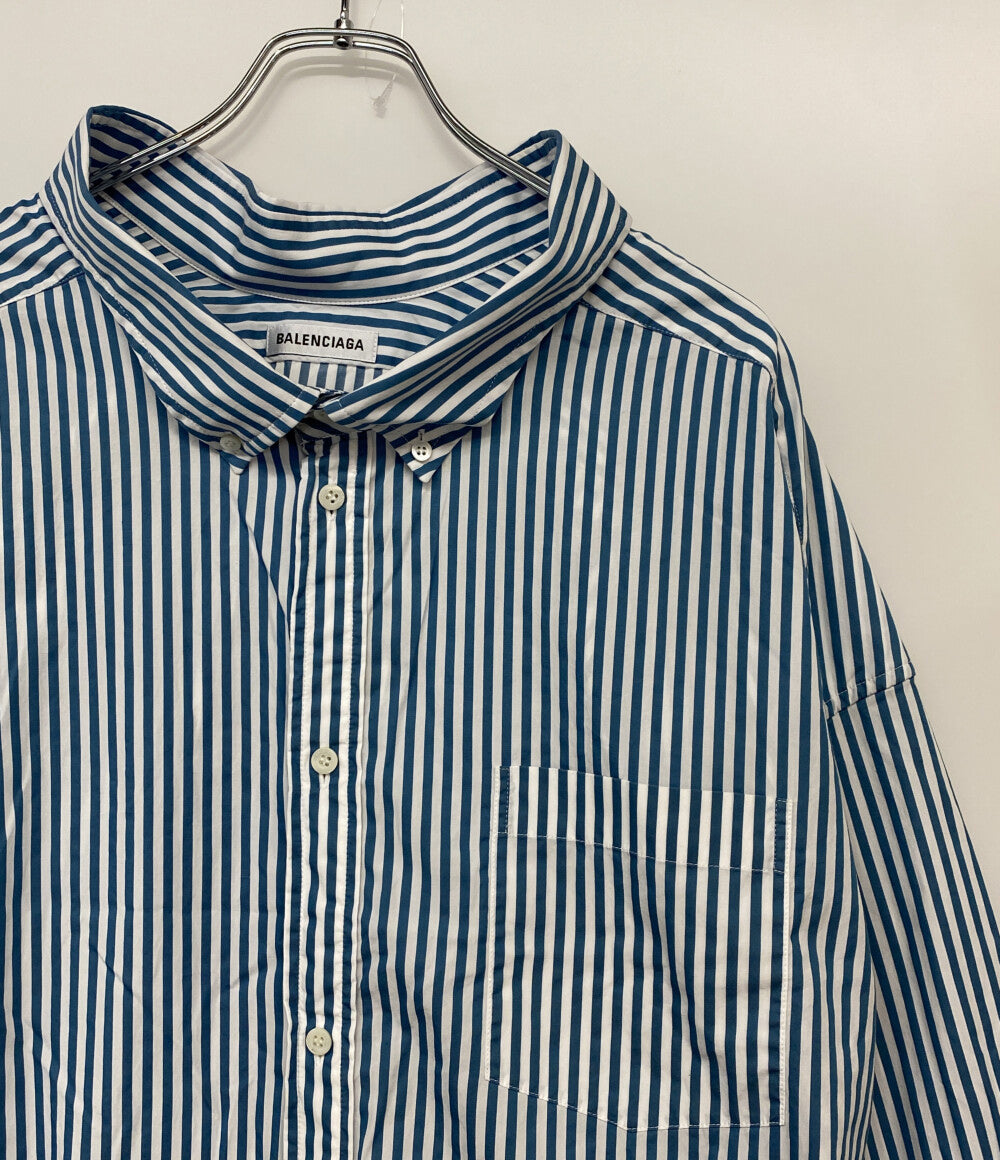 バレンシアガ オーバー長袖シャツ ストライプ ブルー ホワイト メンズ SIZE 34 BALENCIAGA