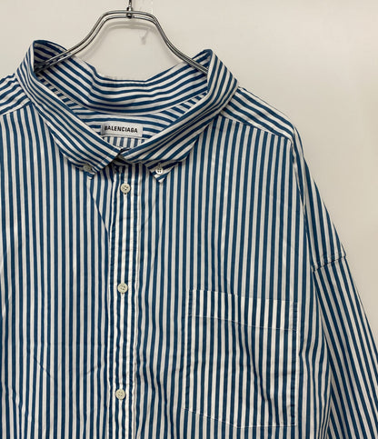 バレンシアガ オーバー長袖シャツ ストライプ ブルー ホワイト メンズ SIZE 34 BALENCIAGA