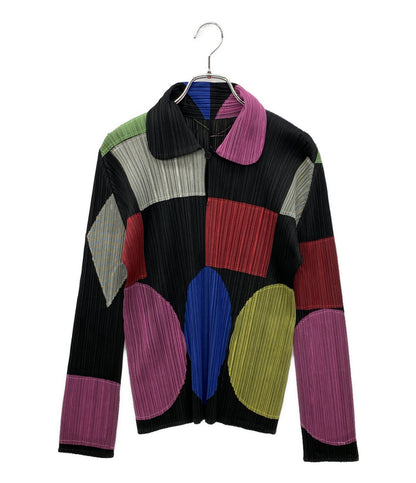 プリーツプリーズ 美品 プリーツシャツ 総柄 幾何学 PP43-JK832 レディース SIZE 3 PLEATS PLEASE