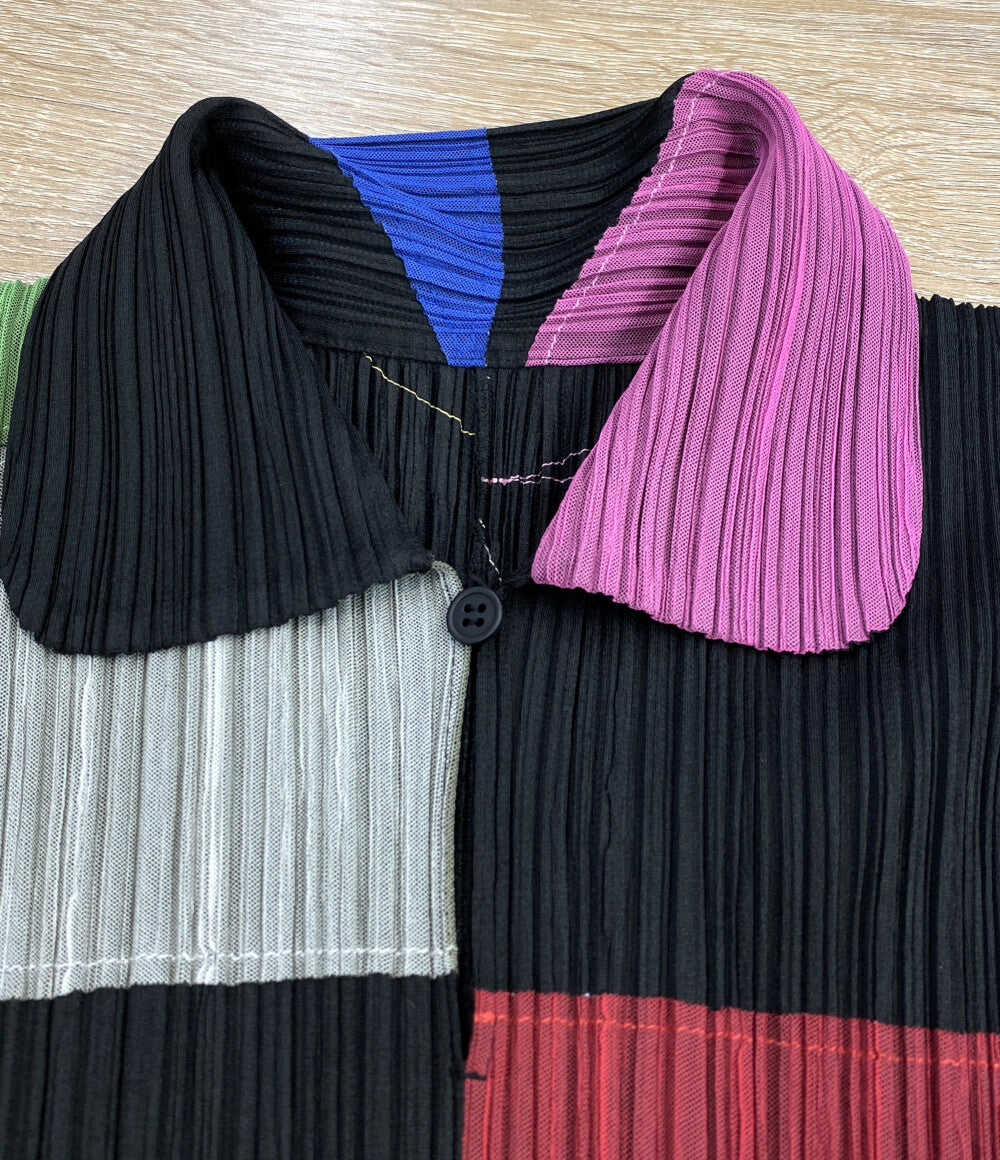プリーツプリーズ 美品 プリーツシャツ 総柄 幾何学 PP43-JK832 レディース SIZE 3 PLEATS PLEASE