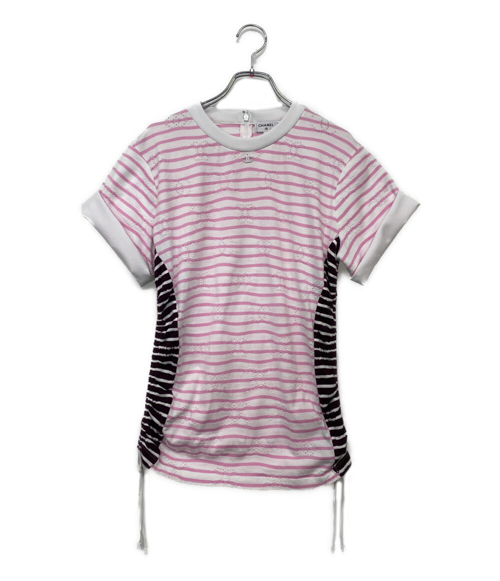 CHANEL 半袖Tシャツ ココマーク ピンク ボーダー 24年 P77169K11149 レディース SIZE 38 シャネル