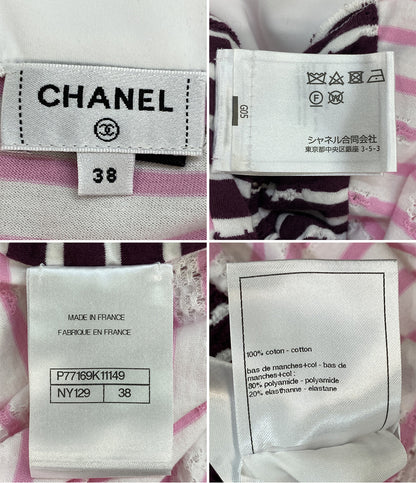 CHANEL 半袖Tシャツ ココマーク ピンク ボーダー 24年 P77169K11149 レディース SIZE 38 シャネル