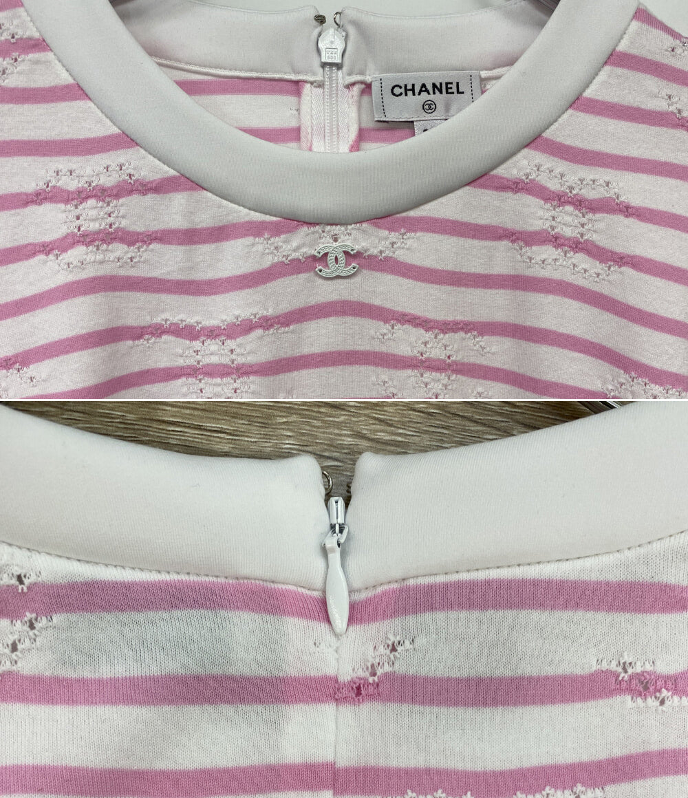 CHANEL 半袖Tシャツ ココマーク ピンク ボーダー 24年 P77169K11149 レディース SIZE 38 シャネル