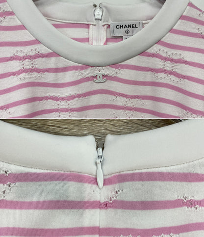 CHANEL 半袖Tシャツ ココマーク ピンク ボーダー 24年 P77169K11149 レディース SIZE 38 シャネル