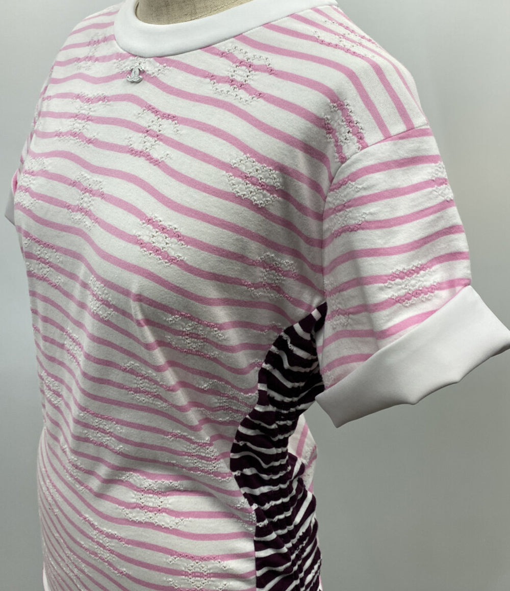 CHANEL 半袖Tシャツ ココマーク ピンク ボーダー 24年 P77169K11149 レディース SIZE 38 シャネル