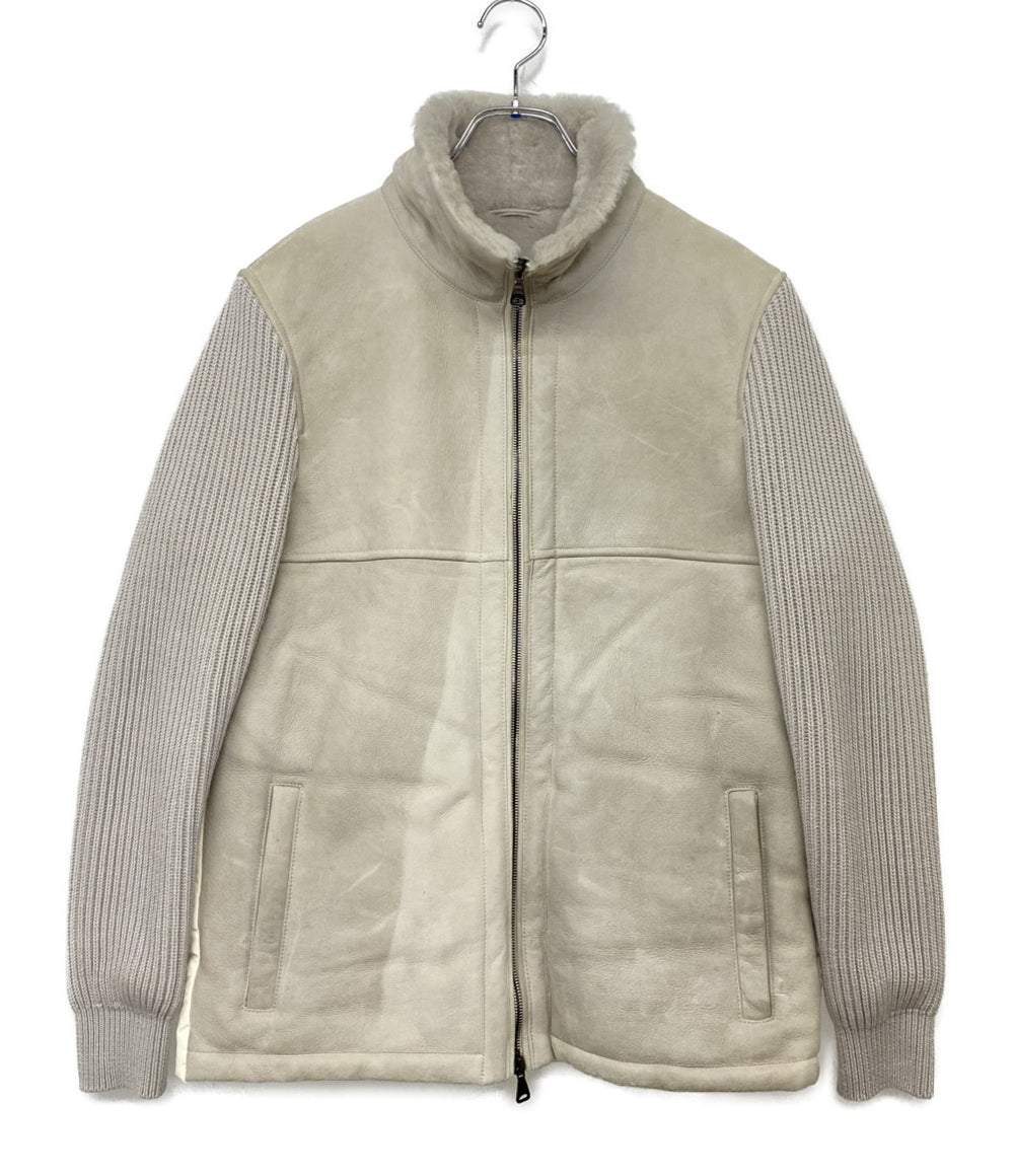 EMMETI エンメッティ ムートン ダウン ジャケット ベージュ ホワイト エンメティ ムートンダウンジャケット 袖切替 メンズ SIZE 46 EMMETI