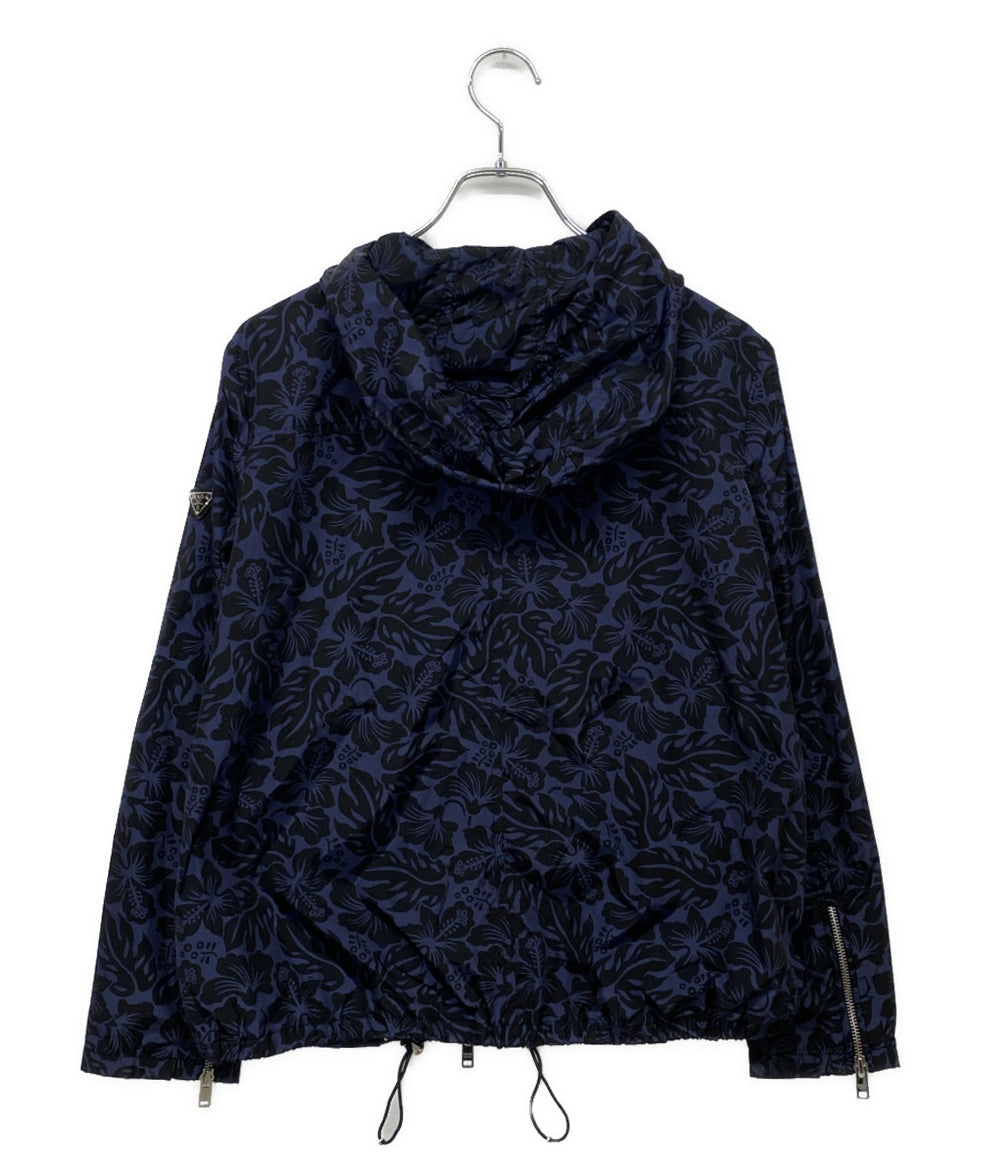 プラダ 美品 ナイロンジャケット ネイビー ハイビスカス柄 レディース SIZE 42 PRADA