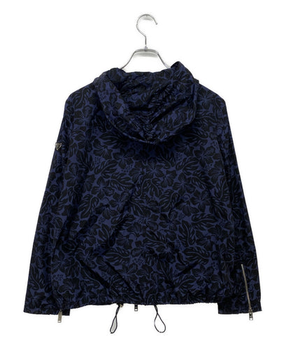 プラダ 美品 ナイロンジャケット ネイビー ハイビスカス柄 レディース SIZE 42 PRADA