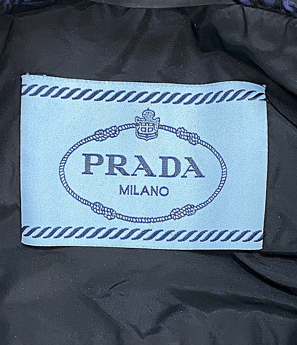 プラダ 美品 ナイロンジャケット ネイビー ハイビスカス柄 レディース SIZE 42 PRADA