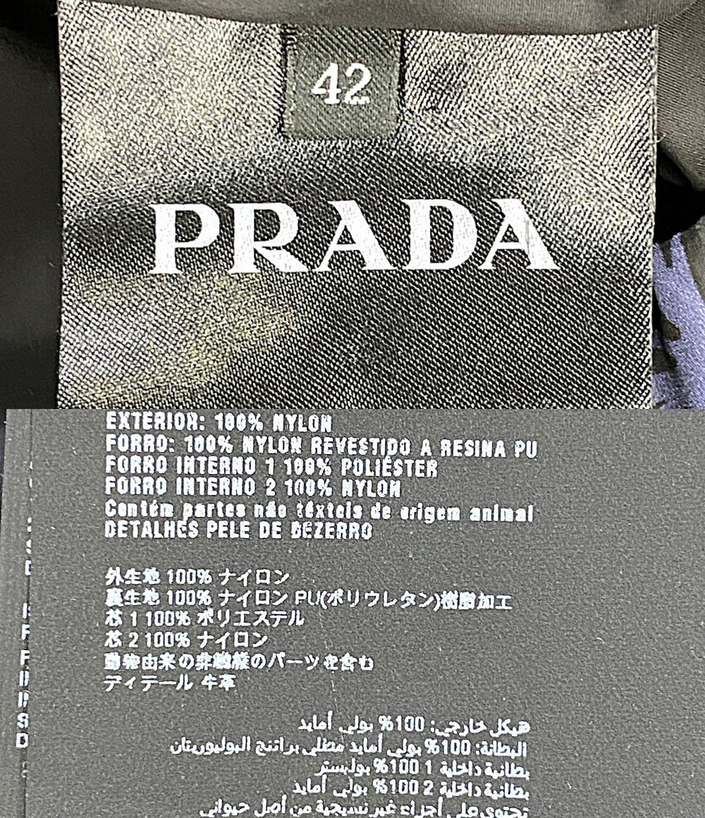 プラダ 美品 ナイロンジャケット ネイビー ハイビスカス柄 レディース SIZE 42 PRADA