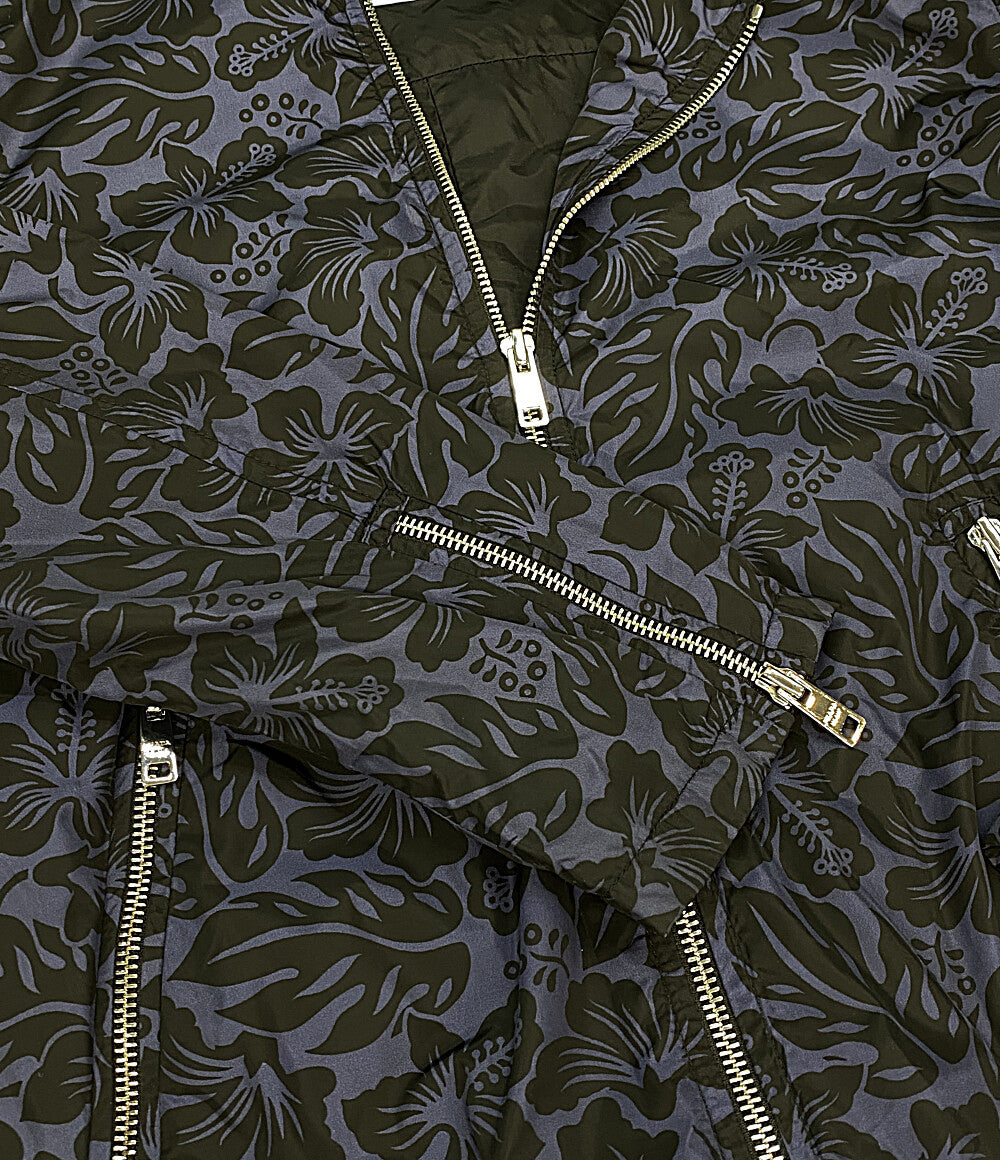 プラダ 美品 ナイロンジャケット ネイビー ハイビスカス柄 レディース SIZE 42 PRADA