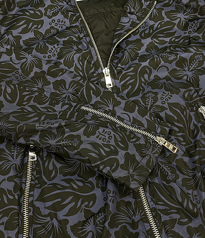 プラダ 美品 ナイロンジャケット ネイビー ハイビスカス柄 レディース SIZE 42 PRADA
