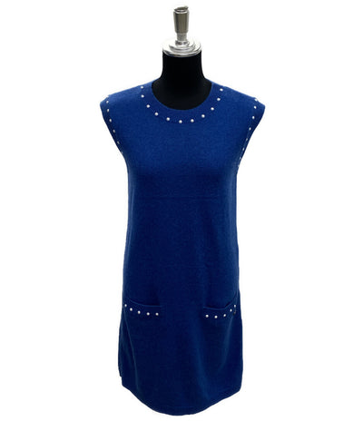 シャネル ノースリーブパールワンピース ブルー P53637 レディース SIZE 34 CHANEL