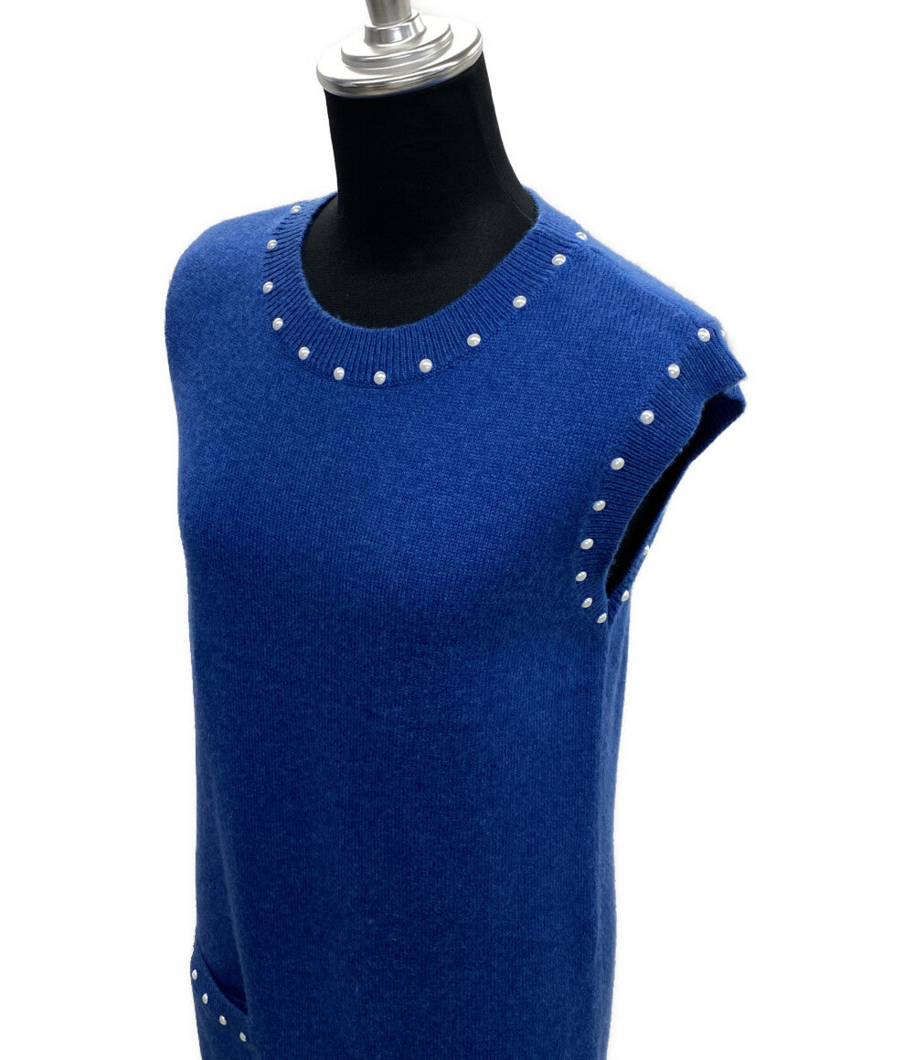 シャネル ノースリーブパールワンピース ブルー P53637 レディース SIZE 34 CHANEL