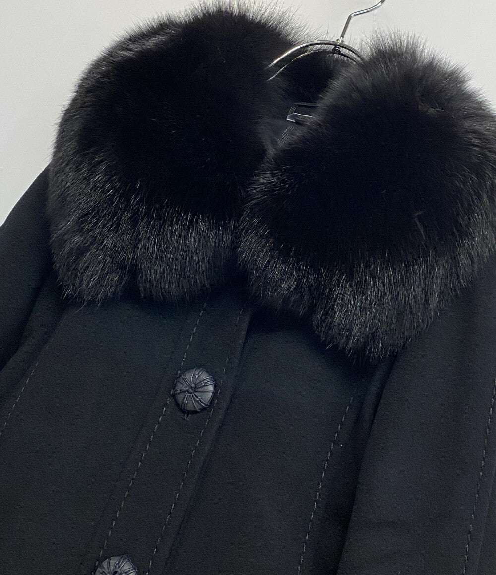 マックスマーラ コート ブラック ウール ビスコース ファー レディース SIZE 36 MAX MARA