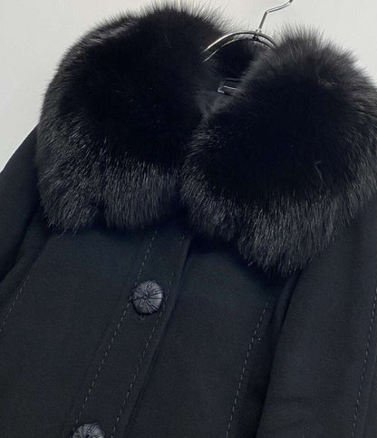 マックスマーラ コート ブラック ウール ビスコース ファー レディース SIZE 36 MAX MARA
