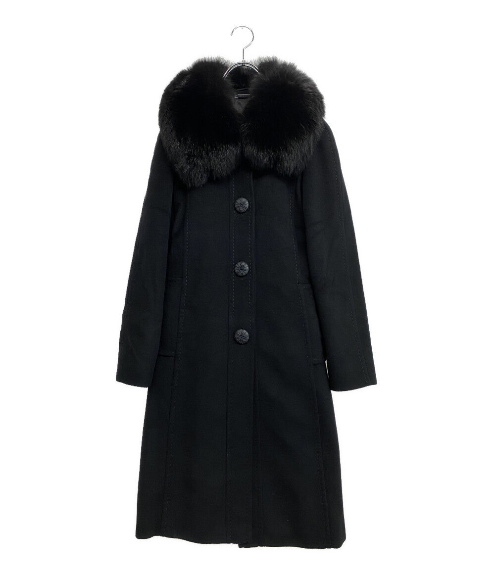 マックスマーラ コート ブラック ウール ビスコース ファー レディース SIZE 36 MAX MARA