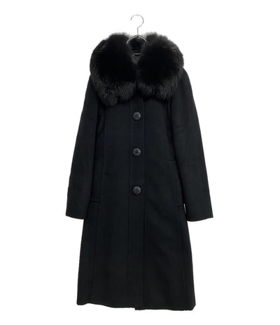 マックスマーラ コート ブラック ウール ビスコース ファー レディース SIZE 36 MAX MARA