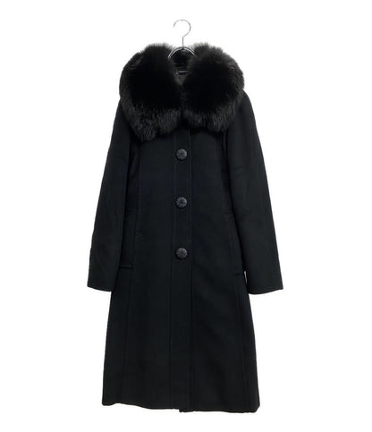 マックスマーラ コート ブラック ウール ビスコース ファー レディース SIZE 36 MAX MARA