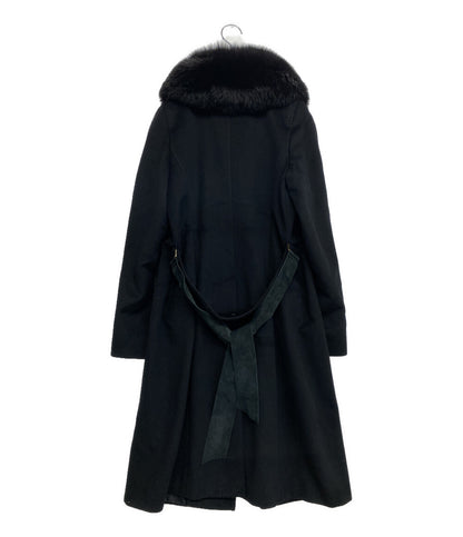 マックスマーラ コート ブラック ウール ビスコース ファー レディース SIZE 36 MAX MARA