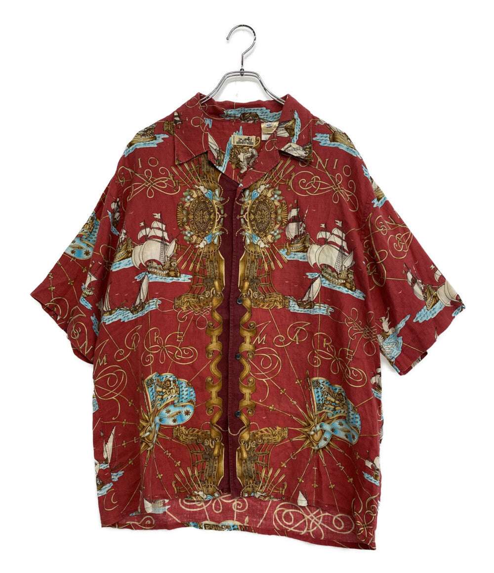 エルメス 半袖シャツ ヴィンテージ オープンカラー 船 麻100 メンズ SIZE 40 HERMES