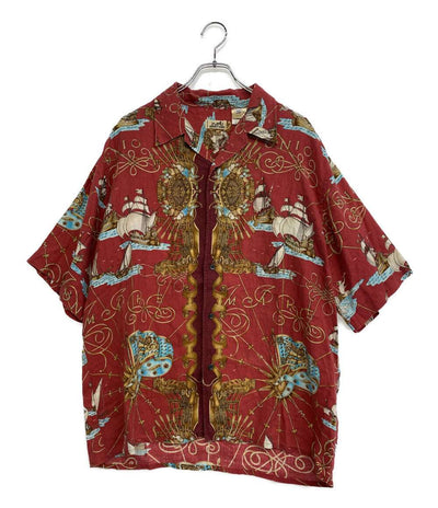 エルメス 半袖シャツ ヴィンテージ オープンカラー 船 麻100 メンズ SIZE 40 HERMES