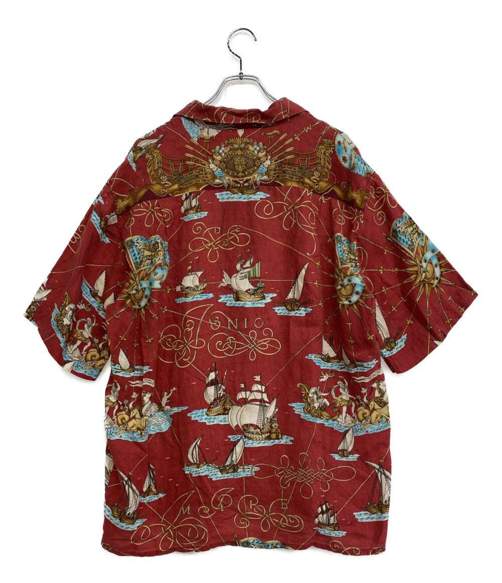 エルメス 半袖シャツ ヴィンテージ オープンカラー 船 麻100 メンズ SIZE 40 HERMES