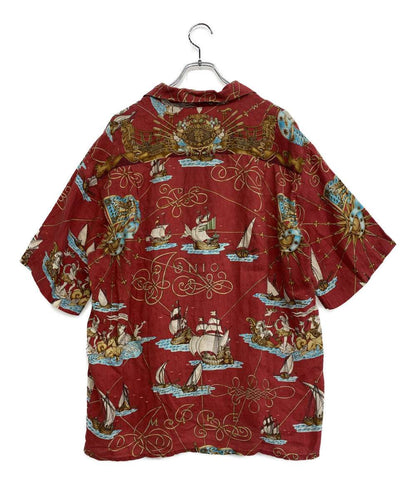 エルメス 半袖シャツ ヴィンテージ オープンカラー 船 麻100 メンズ SIZE 40 HERMES