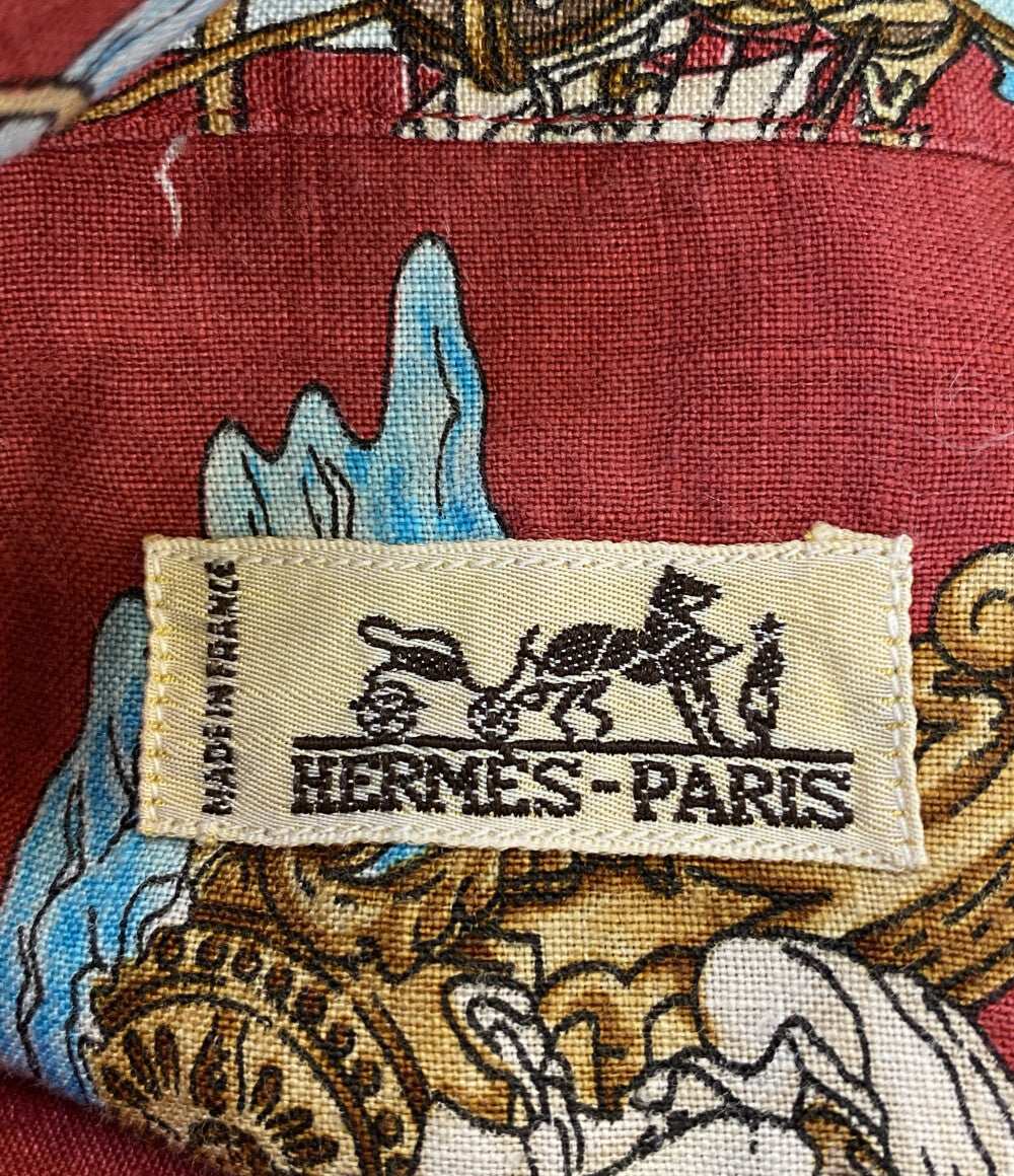 エルメス 半袖シャツ ヴィンテージ オープンカラー 船 麻100 メンズ SIZE 40 HERMES