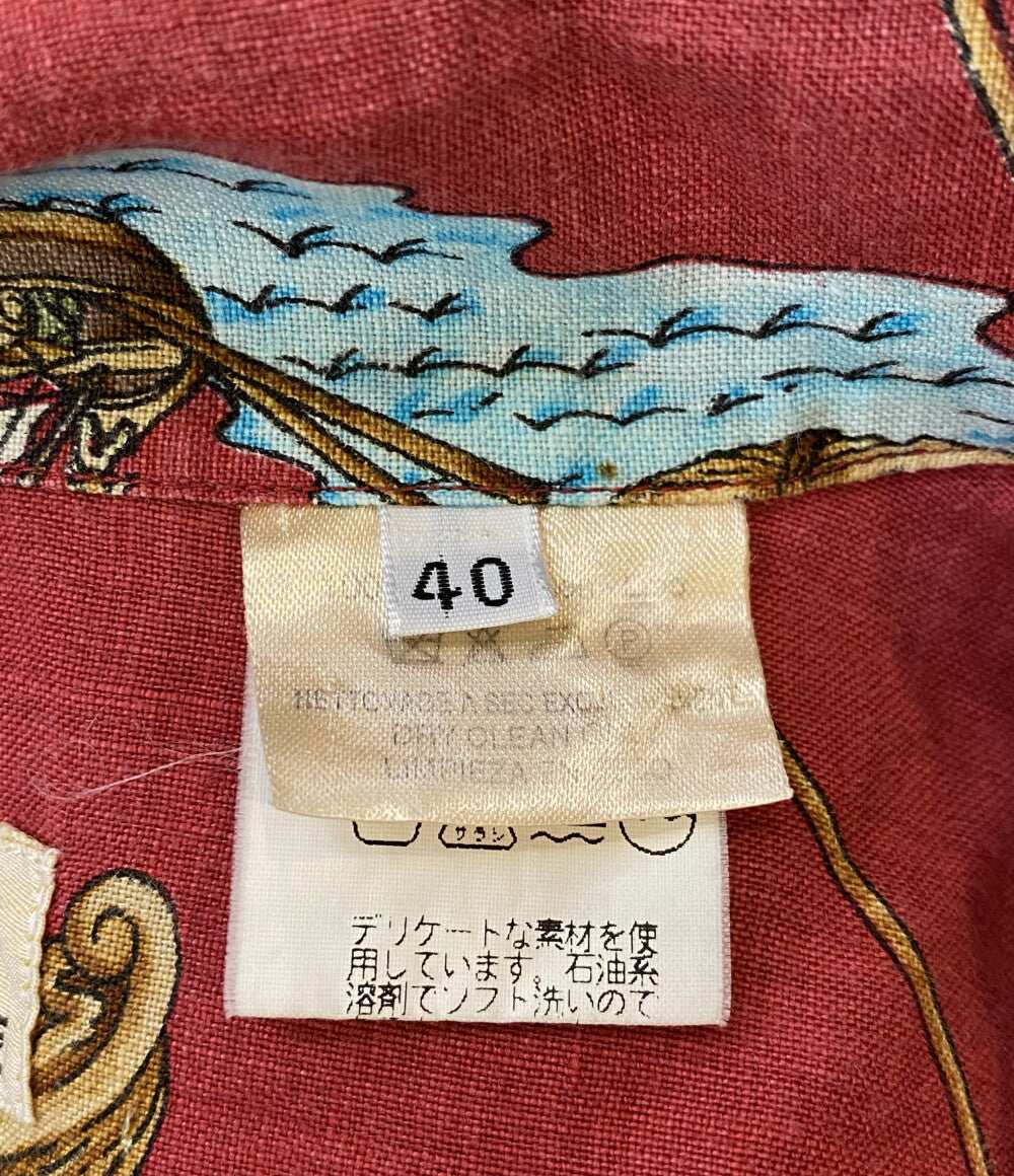 エルメス 半袖シャツ ヴィンテージ オープンカラー 船 麻100 メンズ SIZE 40 HERMES