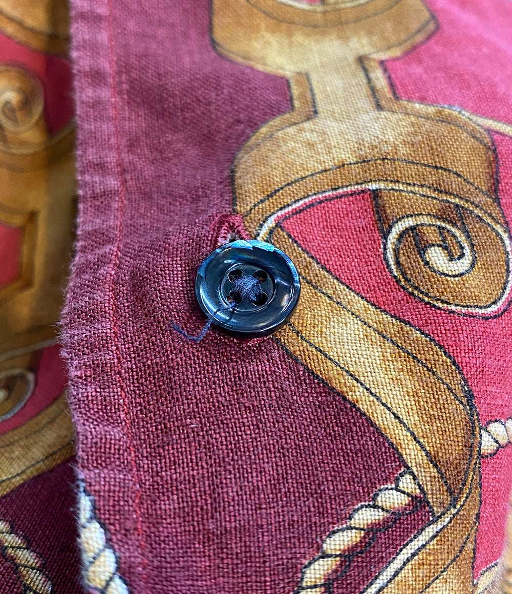 エルメス 半袖シャツ ヴィンテージ オープンカラー 船 麻100 メンズ SIZE 40 HERMES