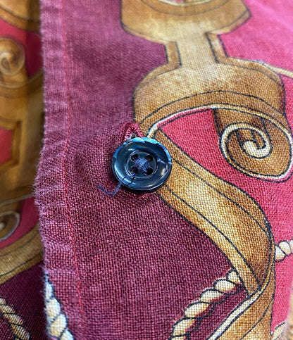 エルメス 半袖シャツ ヴィンテージ オープンカラー 船 麻100 メンズ SIZE 40 HERMES