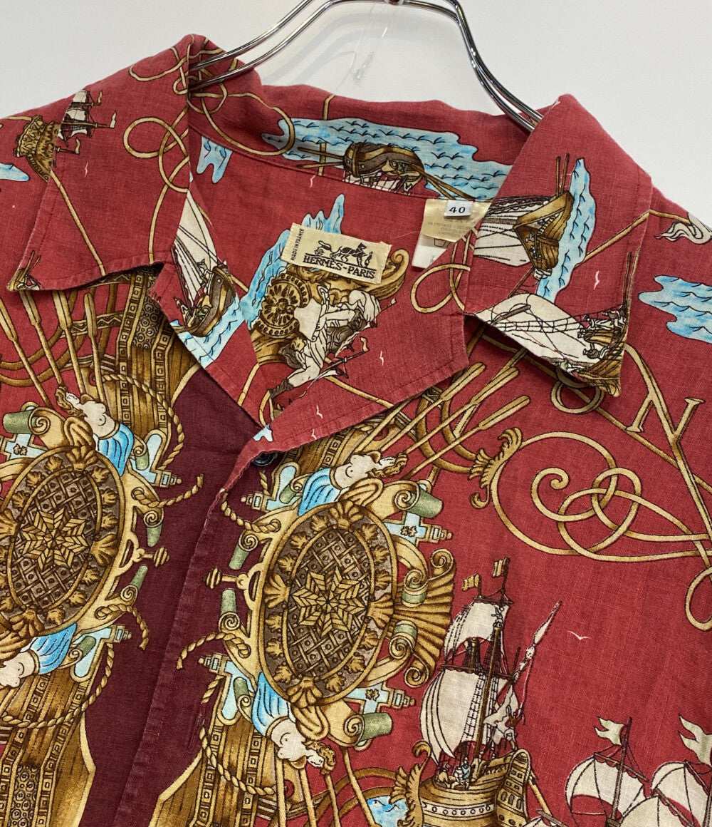 エルメス 半袖シャツ ヴィンテージ オープンカラー 船 麻100 メンズ SIZE 40 HERMES