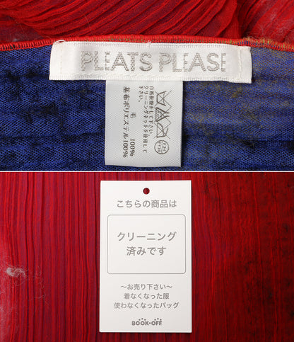 PLEATS PLEASE ストール レッド×ブルー 花柄 ウール素材 PP34-AD331 レディース プリーツプリーズ